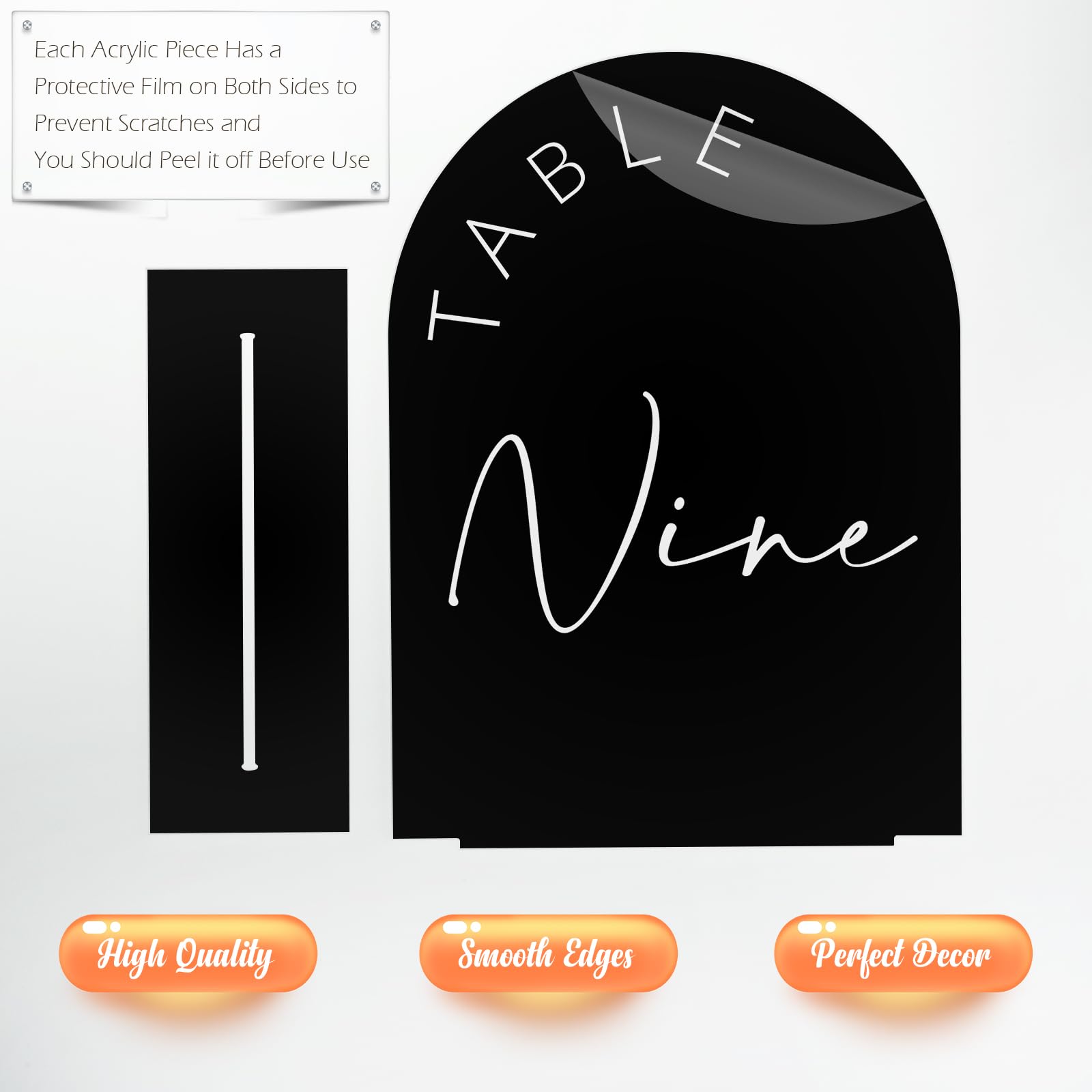 Black Arched Wedding Table Numbers With Stands 1-10, 5X7 Inch Black Acrylic Arch Sign With Holder, Table Number 1-10, 5''X7'')